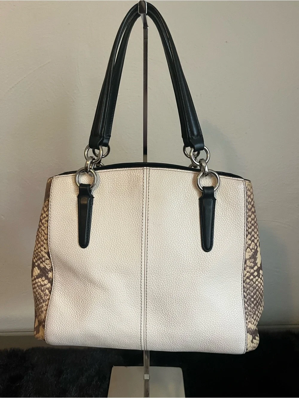 Coach Pebbled Leather Bag in Cream, Brown & Black